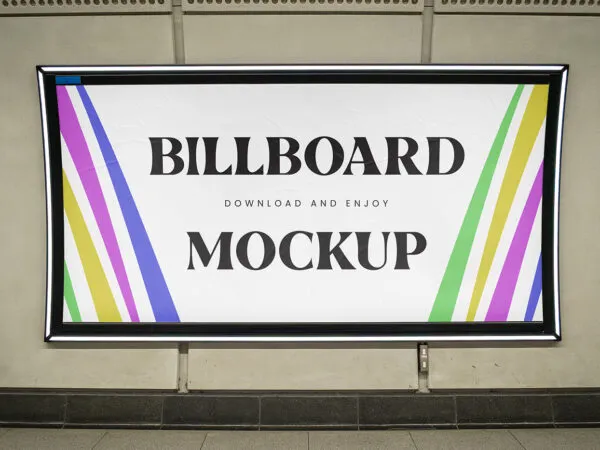 Facing View of Curved Billboard Mockup in Metro 1