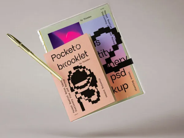 Facing View of Floating Stationery Mockup with Notebook 1