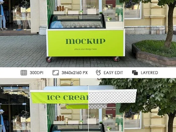 Facing View of Ice Cream Cart Mockup 1