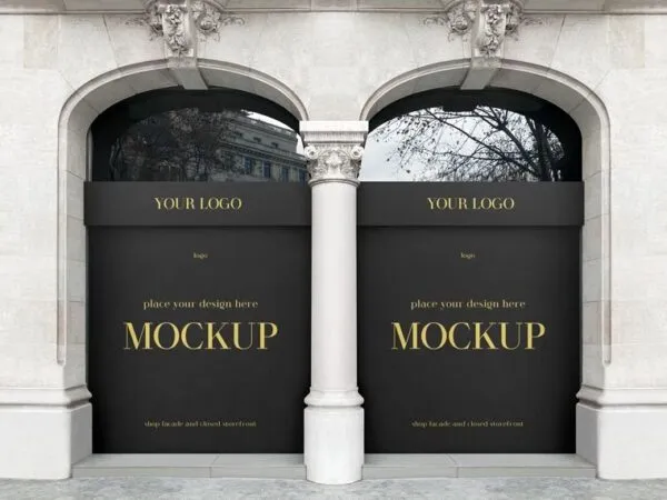 Facing View of Logo on Shop Facade Mockup 1