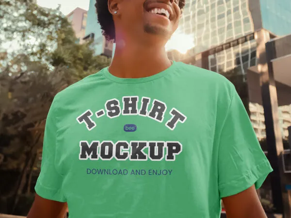 Facing View of Men T shirt Mockup in City 1