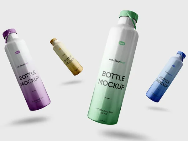 Facing View of Metal Bottles Mockup 1