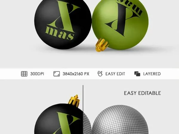 Facing View of Metallic Christmas Balls Mockup 1
