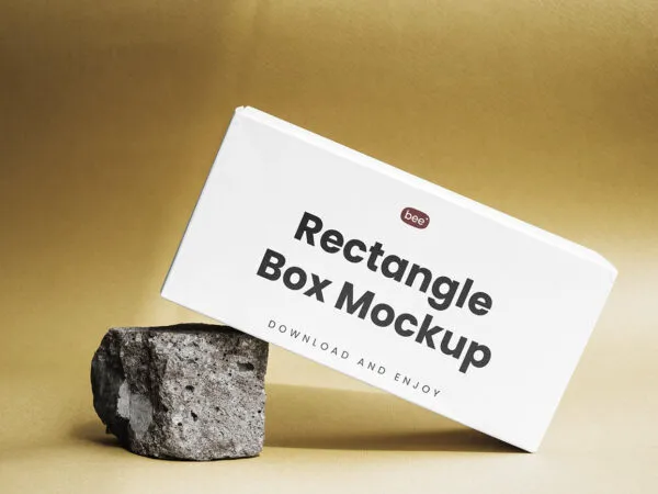 Facing View of Paper Box Mockup on Rock 1