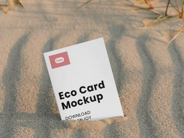 Facing View of Paper Card Mockup on Beach 1