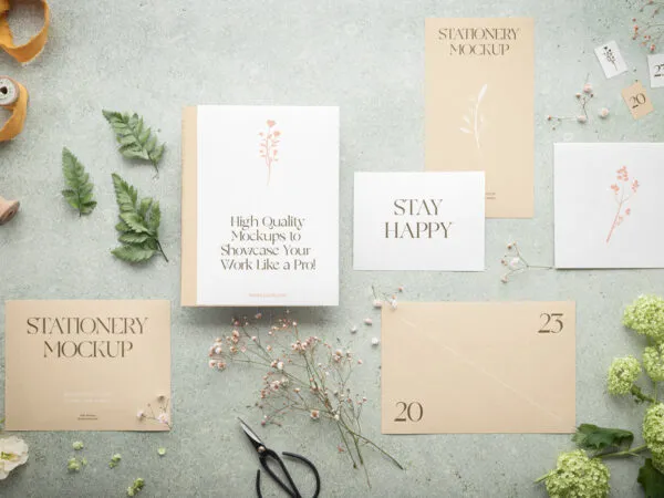 Facing View of Paper Stationery Set Mockup 1