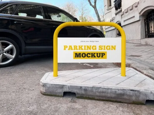 Facing View of Parking Sign Mockup 1