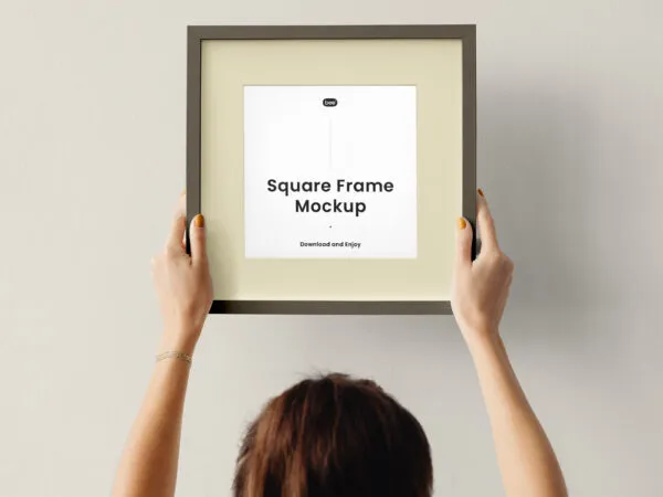 Facing View of Square Frame Mockup in Hands 1