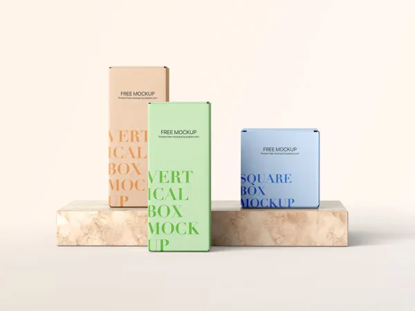 Facing View of Square and Vertical Box Mockup 1