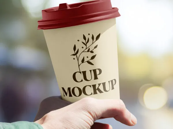 Facing View of Sunny Coffee Cup Mockup in Hand 1
