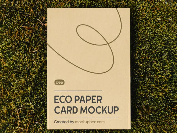 Facing View of Vertical Paper Card Mockup on Grass 1
