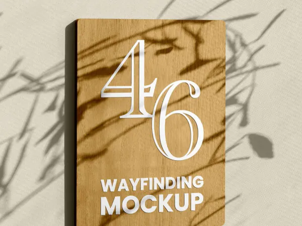 Facing View of Wayfinding Wooden Sign Mockup 1
