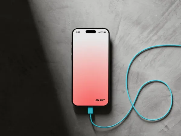 Facing View of iPhone 15 Pro Mockup with Cable 1