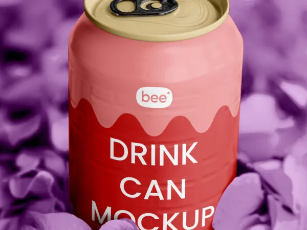 Facing Vision of Aluminum Can Mockup in Flower Petals 1