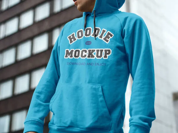 Facing view of Man Wearing Hoodie Mockup 1