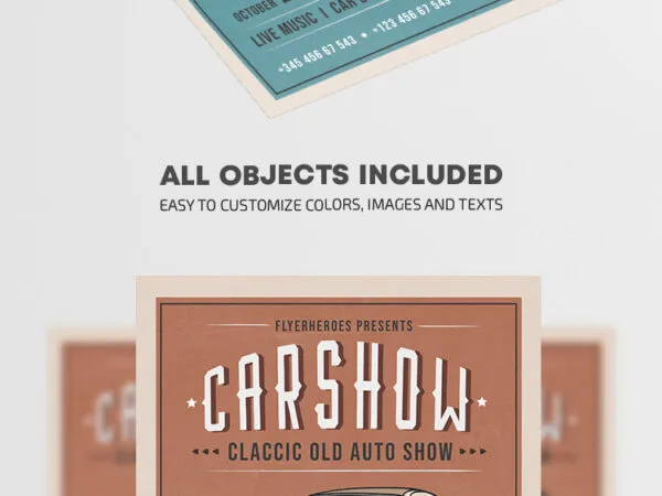 Faded Retro Car Show Flyer Template 1