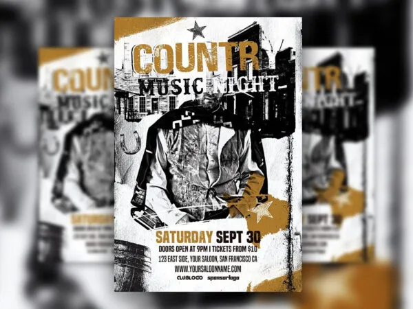 Faded Vintage Country Music Event Flyer Template 1