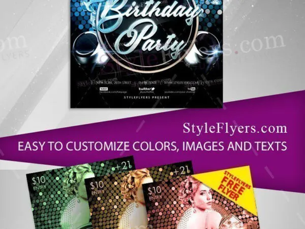 Fancy Circles Birthday Party Free Flyer Template 1