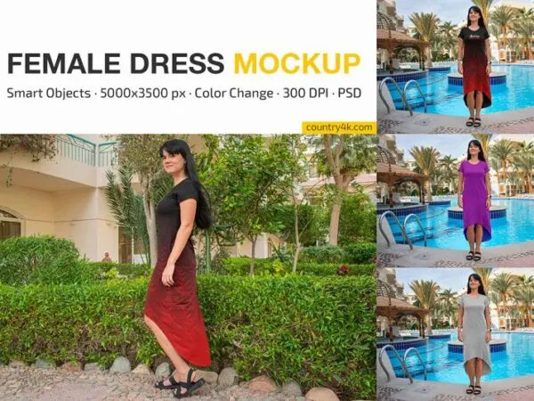 Fashion Female Dress Mockup in 3 Different Sights 1
