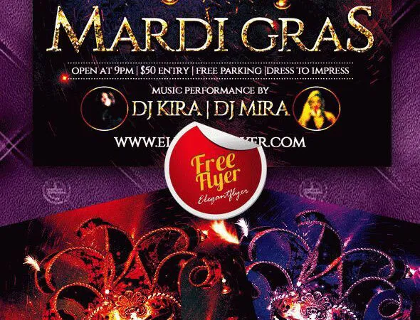 Feathery Luxury Mardi Gras Party Flyer Template 1