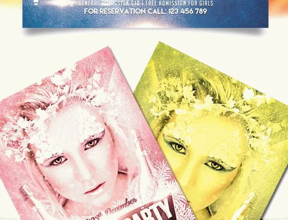 Feminine Glittery Winter Party Flyer Template and Facebook Cover 1