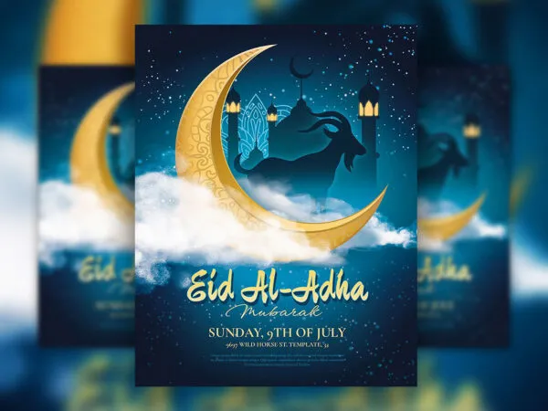 Festive Blue Eid Al Adha Flyer Template 1