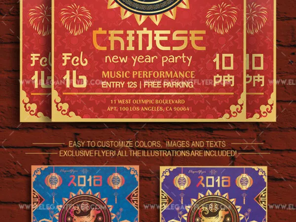 Festive Chinese New Year Event Flyer Template and Facebook Cover 1
