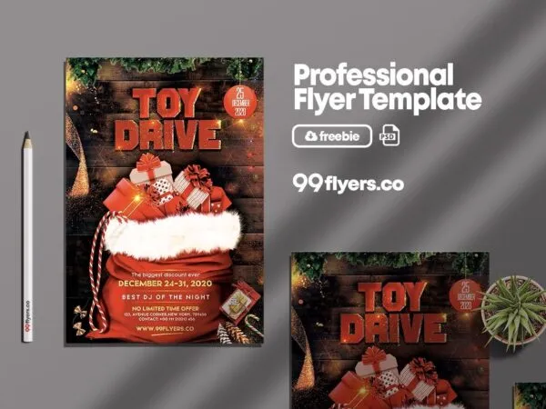 Festive Christmas Toy Drive Flyer Template 1
