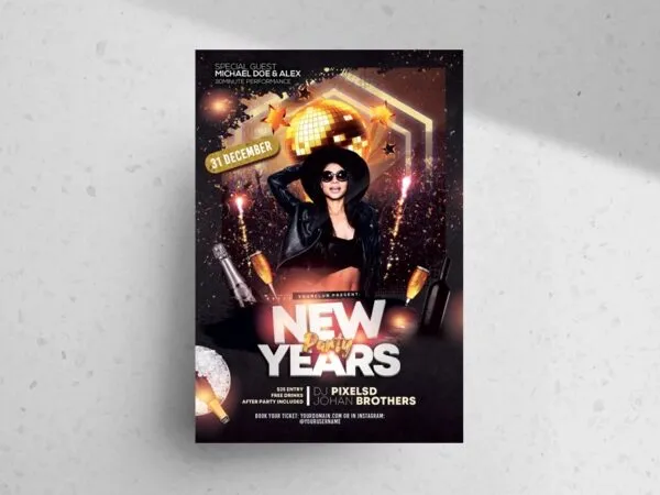 Festive Elegant New Years Party Flyer Template 1
