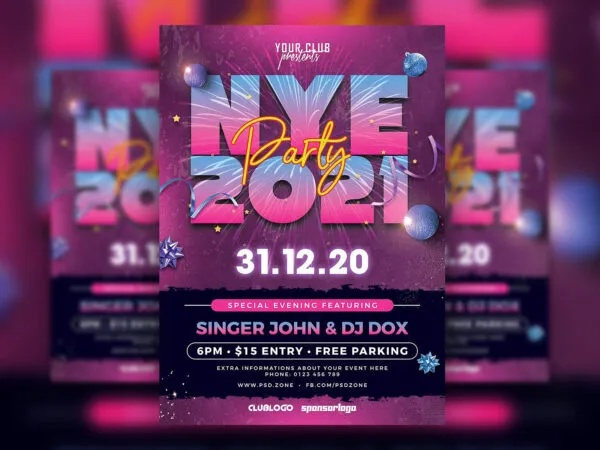 Festive Fireworks New Years Party Flyer Template 1