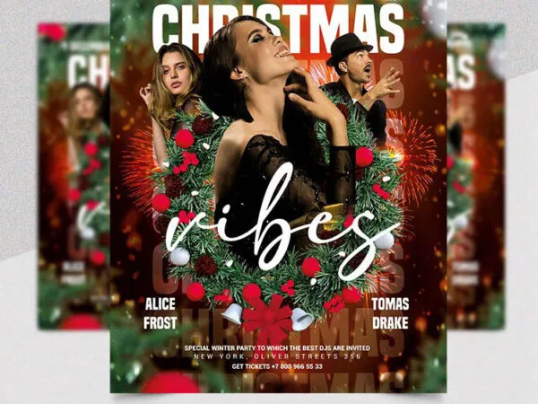 Festive Floral Christmas Vibes Flyer Template 1