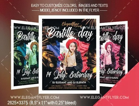 Festive Modern Bastille Day Flyer Along with Facebook Cover Templates 1