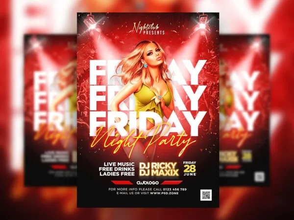 Festive Neon Weekend Club Party Flyer Template 1