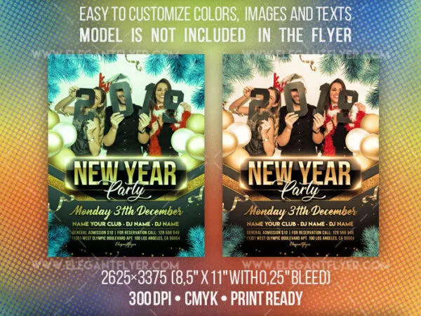 Festive Photo New Year Party Flyer and Facebook Cover Template 1