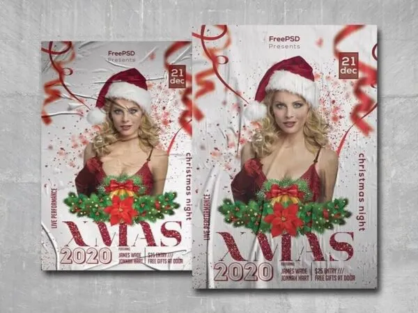 Festive Red Green and White Christmas Party Flyer Template 1