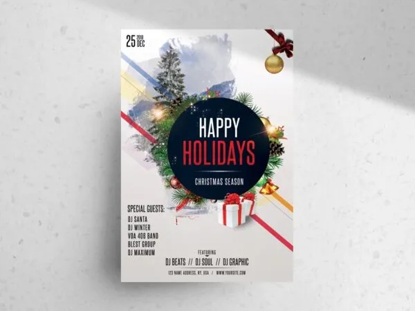 Festive White Happy Christmas Even Flyer Template 1