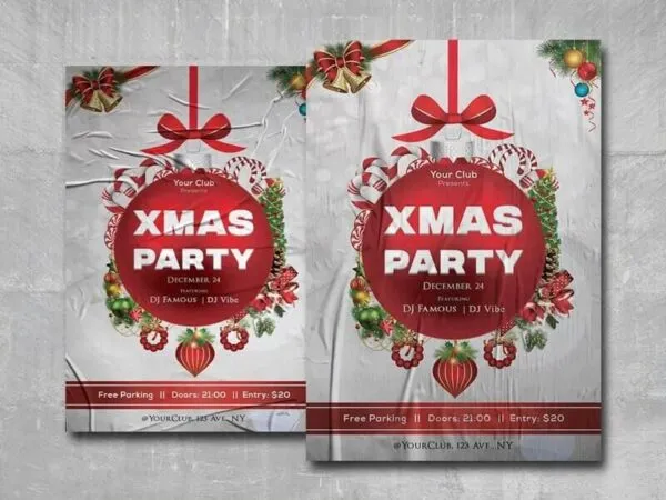 Festive White and Red Christmas Party Flyer Template 1