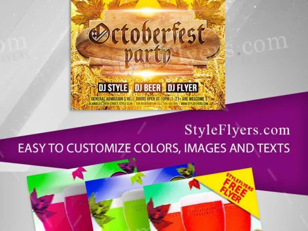 Festive and Bold Oktoberfest Flyer Template Designed with Leaves and Wheat 1