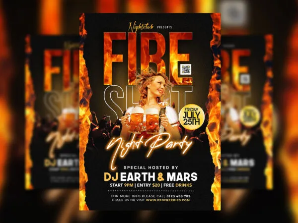 Fiery Neon Nightclub Music Party Flyer Template 1