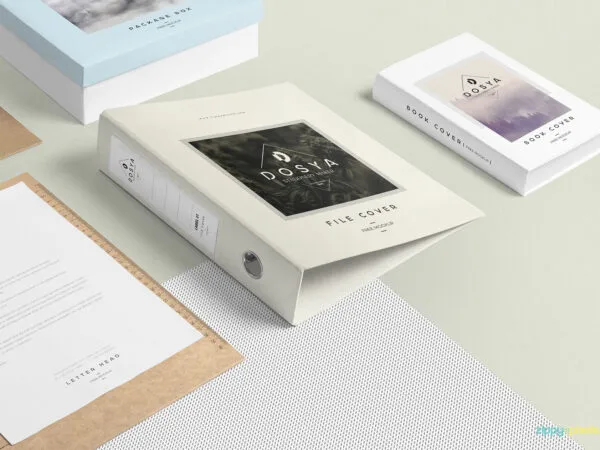 File Cover Mockup Featuring Book Cover Paper and Box 1