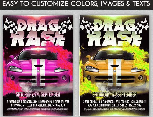 Fire Modern Drag Race Flyer Template and Facebook Cover 1