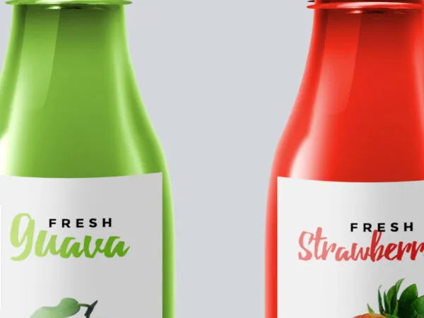 Five Juice Bottles Standing in a Front View Mockup 1
