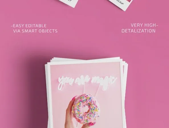Five Mockups Featuring Overhead View of Grid of Photography Papers 1
