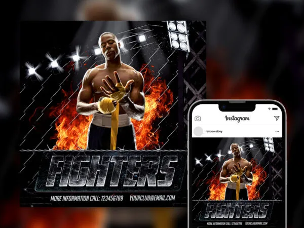 Flame Rusted UFC Fight Night Instagram Post Template 1