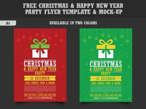 Flat Christmas and New Year Flyer Template Featuring Tiny Snowflakes 1