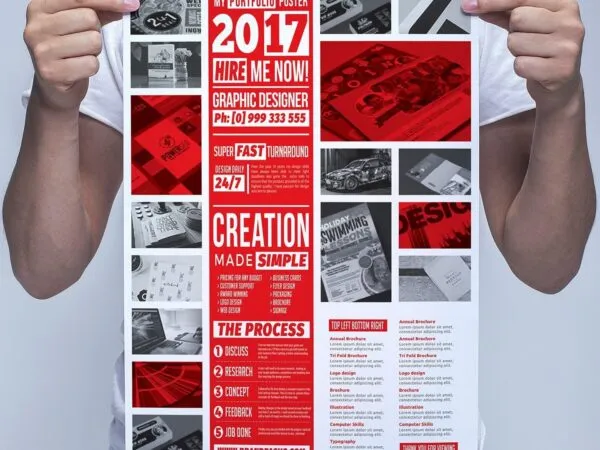 Flat Paper Portfolio Poster Template with Red Gray White Color Scheme 1