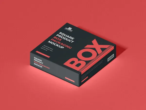 Flat Square Packaging Box Mockup Laid in Isometric View 1