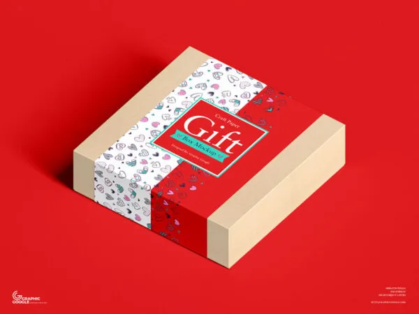 Flat Square Shaped Kraft Box in Perspective Mockup 1