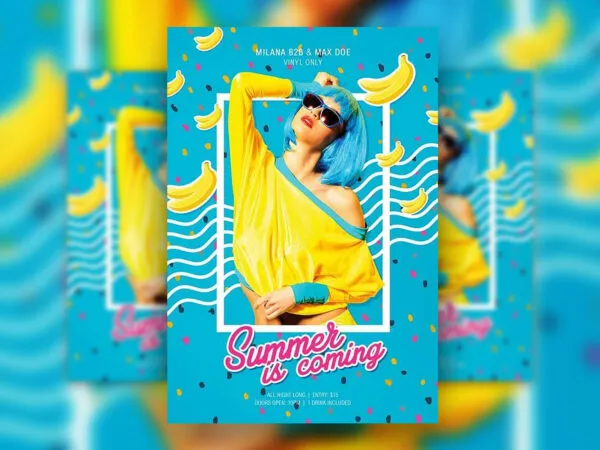 Flat Summer Party Poster Template Featuring Banana Theme 1