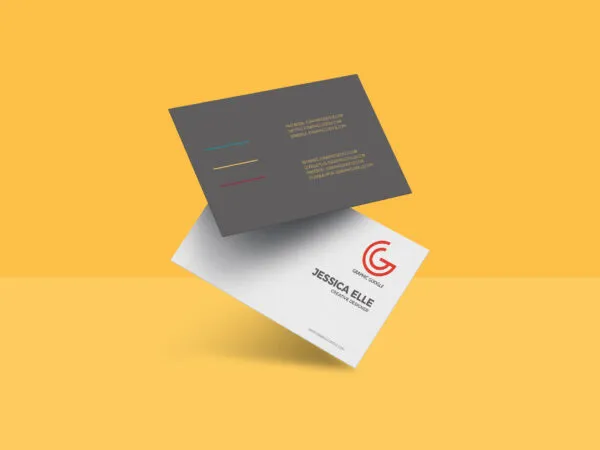 Flipped Business Cards at a 34 Angle View Mockup 1